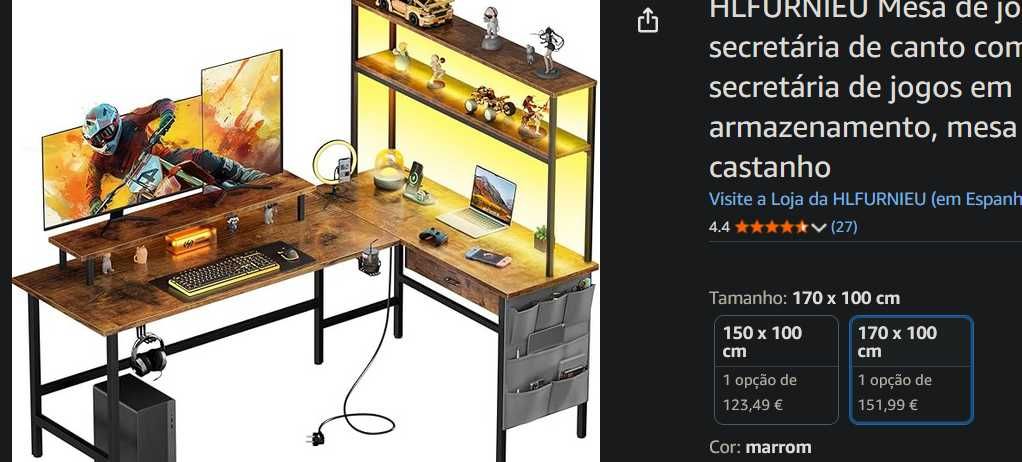 Secretária Gamer com Estante, Luzes RGB e Suporte Monitor