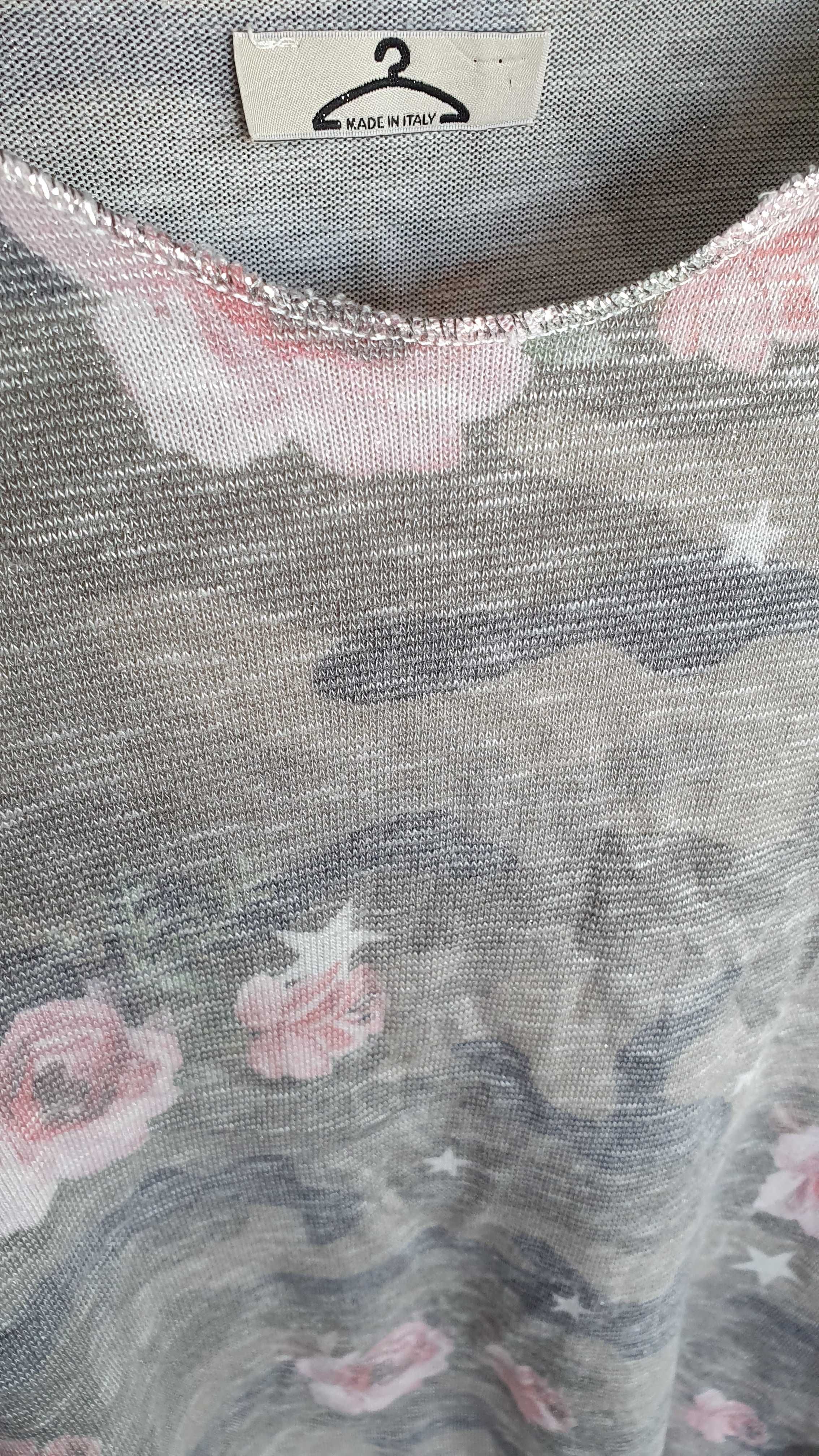 Tshirt damski kwiaty srebrna nitka M 38