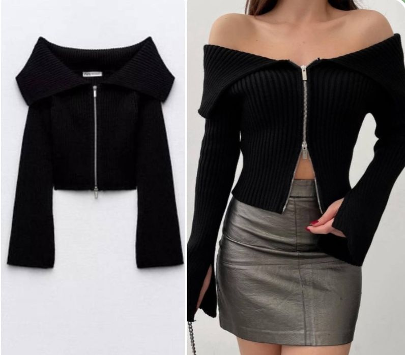 Кофтинка ZARA з відкритими плечима на подвійній блискавці