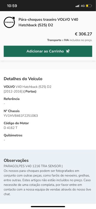 Pára-choques traseiro VOLVO V40 Hatchback (525) D2