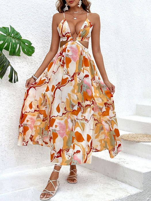 Sukienka Letnia Boho Sexy Na Ramiączkach Rozkloszowana Maxi Shein S