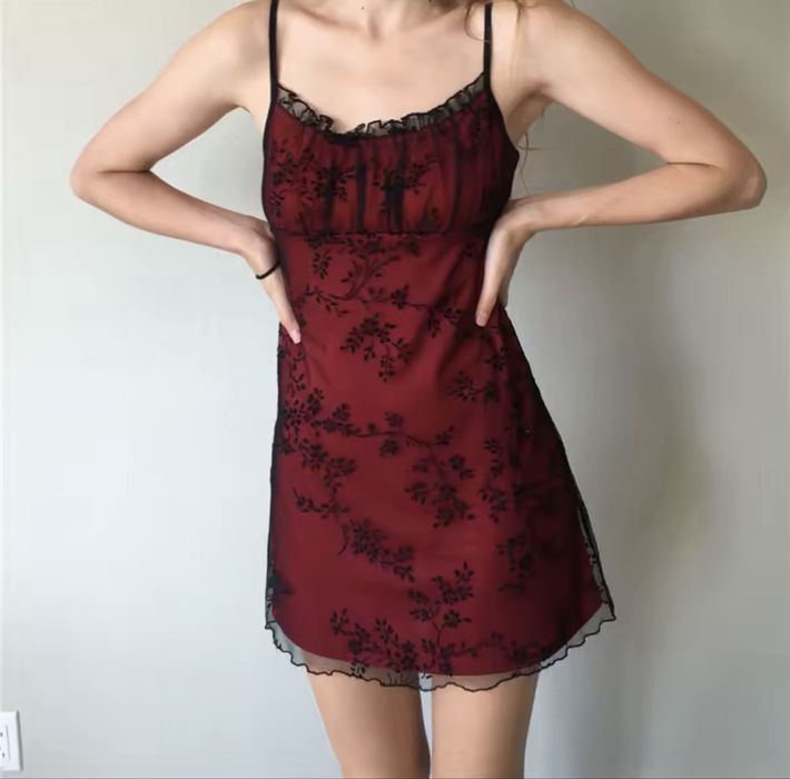 Бордовий сітчаста сукня із чорним візерунком y2k goth gothic