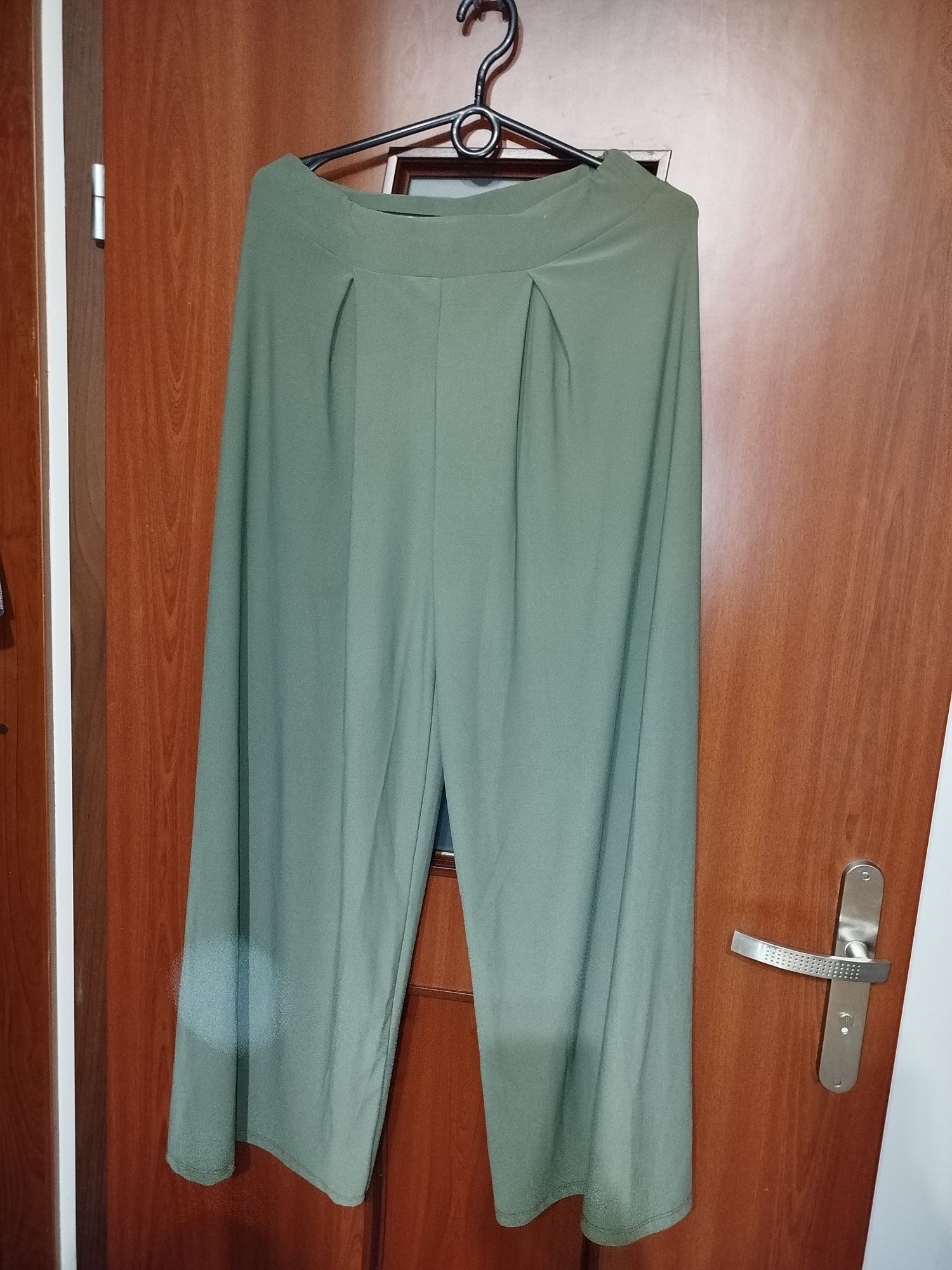 Luźne spodnie z przeszyciami khaki zielone szerokie nogawki  S M L uni