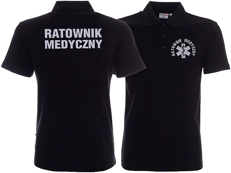 Koszulka Polo ratownicza czarna męska odblaskowa FUNKCYJNA (S)