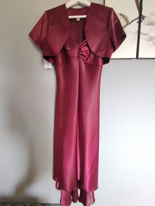 Pilnie sprzedam sukienka długa na ramiączkach bordowa z bolerkiem