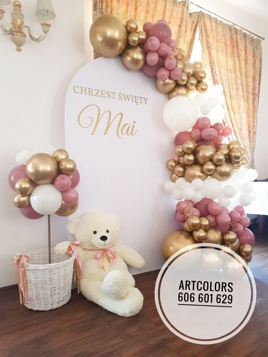 Ścianka balonowa urodziny, roczek, chrzest girlanda balonowa, tło