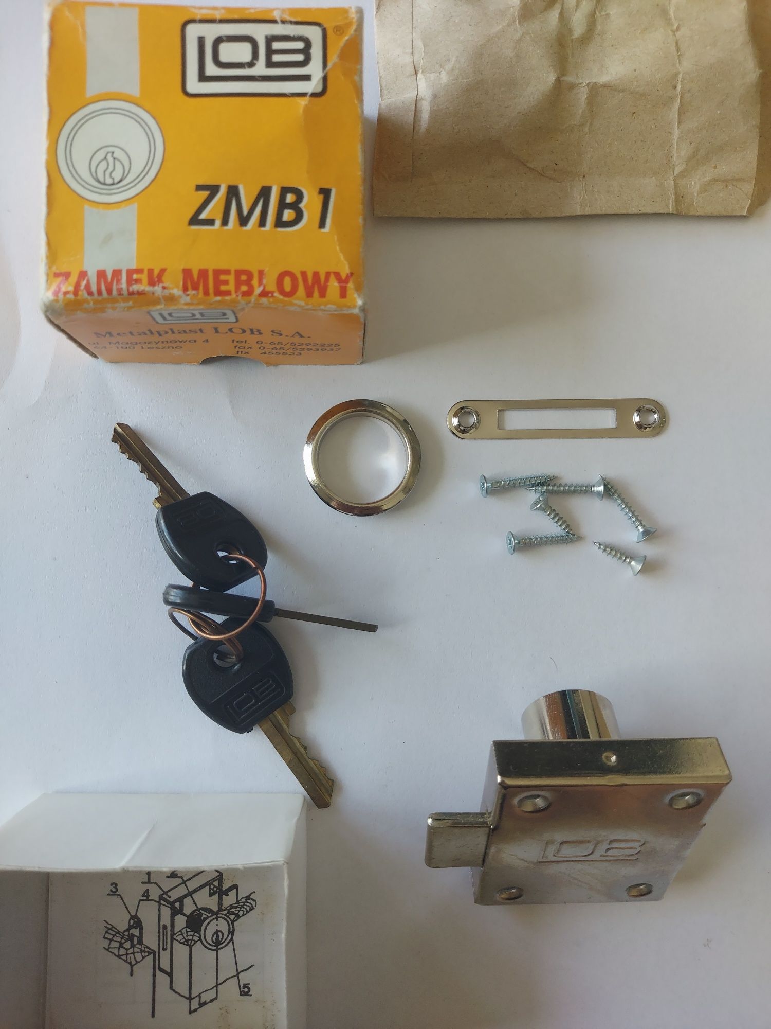 Zamek meblowy LOB wierzchni bębenkowy zasuwkowy drzwi szafki szuflady