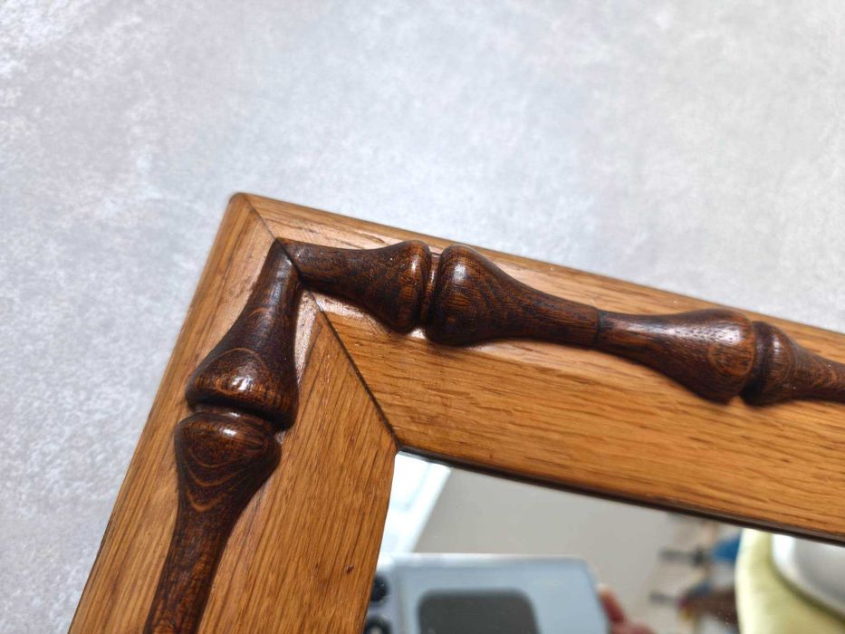 Lustro vintage retro PRL, drewniana rama, wymiar 110,5 x 44 cm