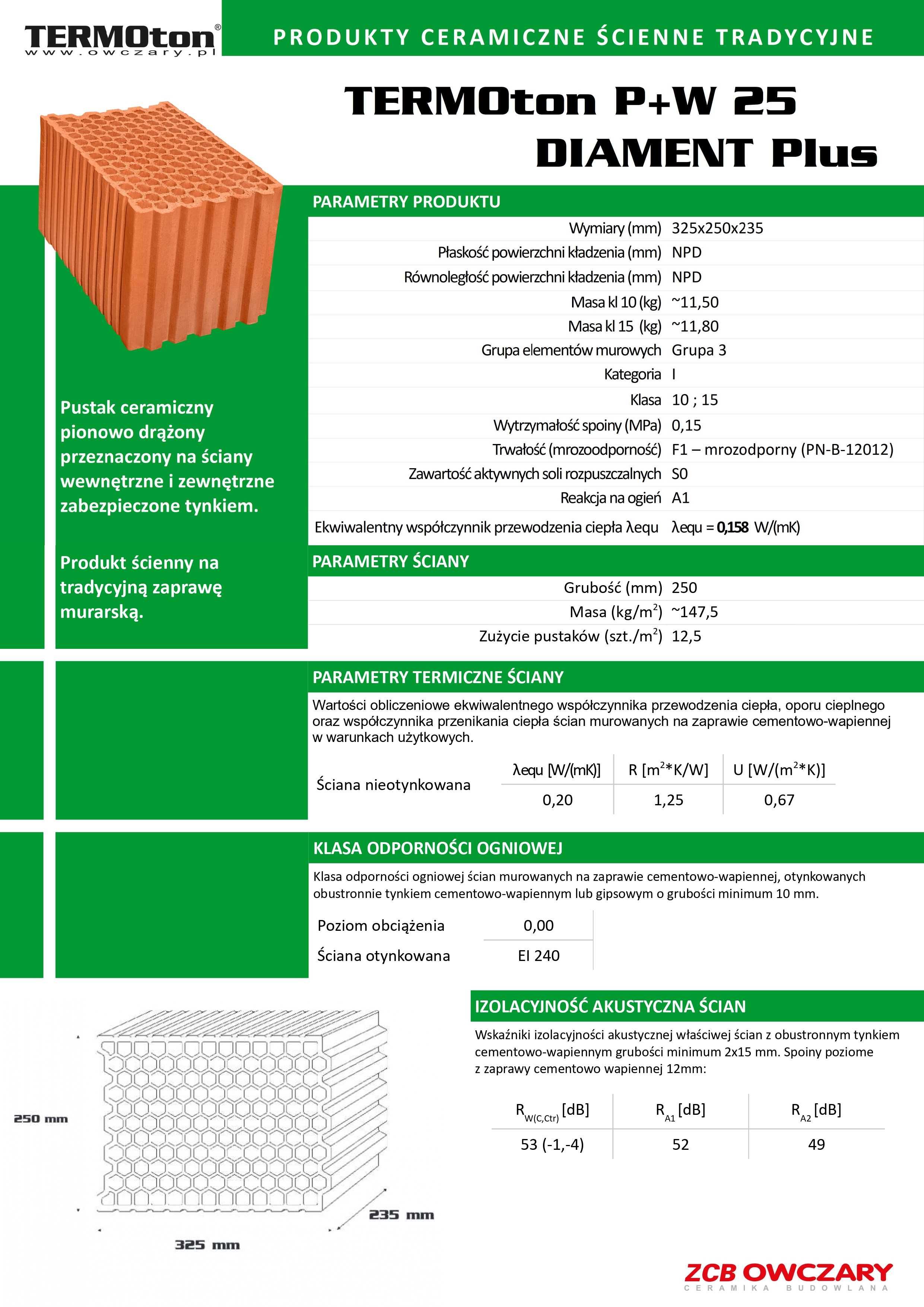 Cegła Pustak TERMOton 25P+W szlifowany Diament Plus Plaster Miodu+dost