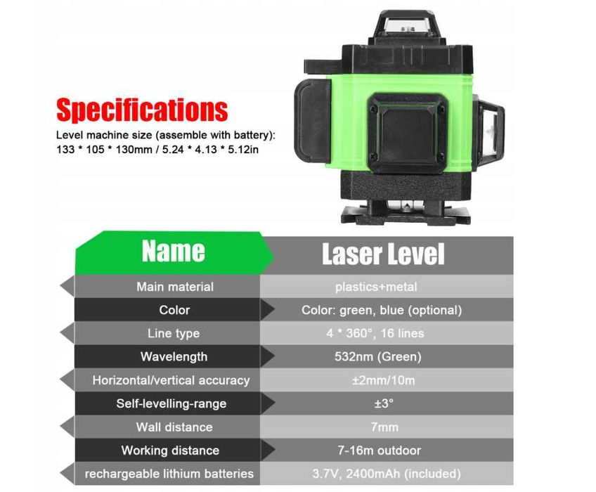 POZIOMICA LASEROWA laser krzyżowy 16 linii walizka