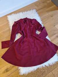 H&M XL 42 rozkloszowana sukienka sylwester bordo