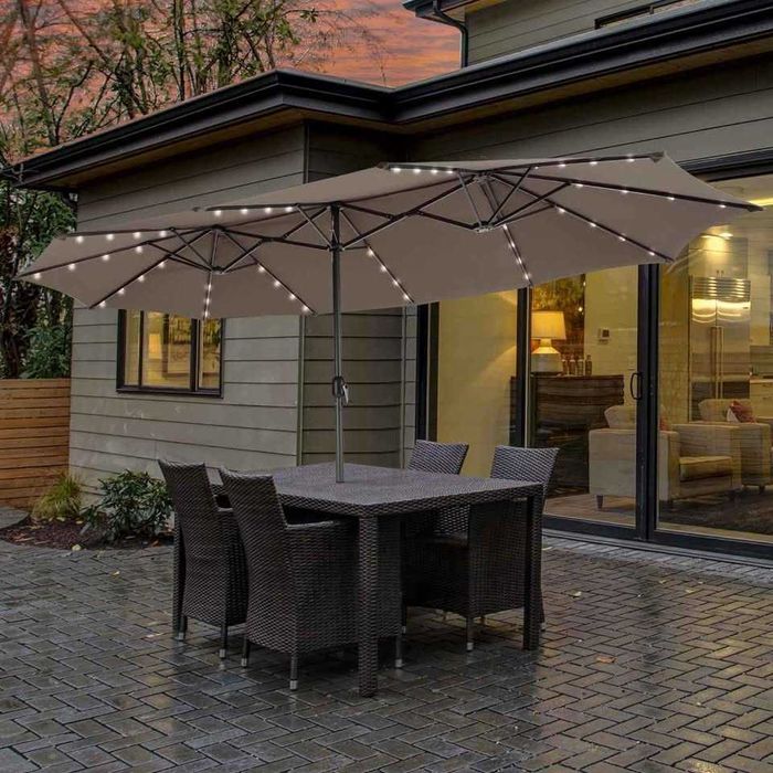 Parasol ogrodowy duży z podstawą Podwójny parasol na balkon z LED