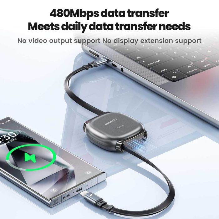 Zwijany kabel USB-C 100W 1m z magnetycznym złączem, szybkie ładowanie