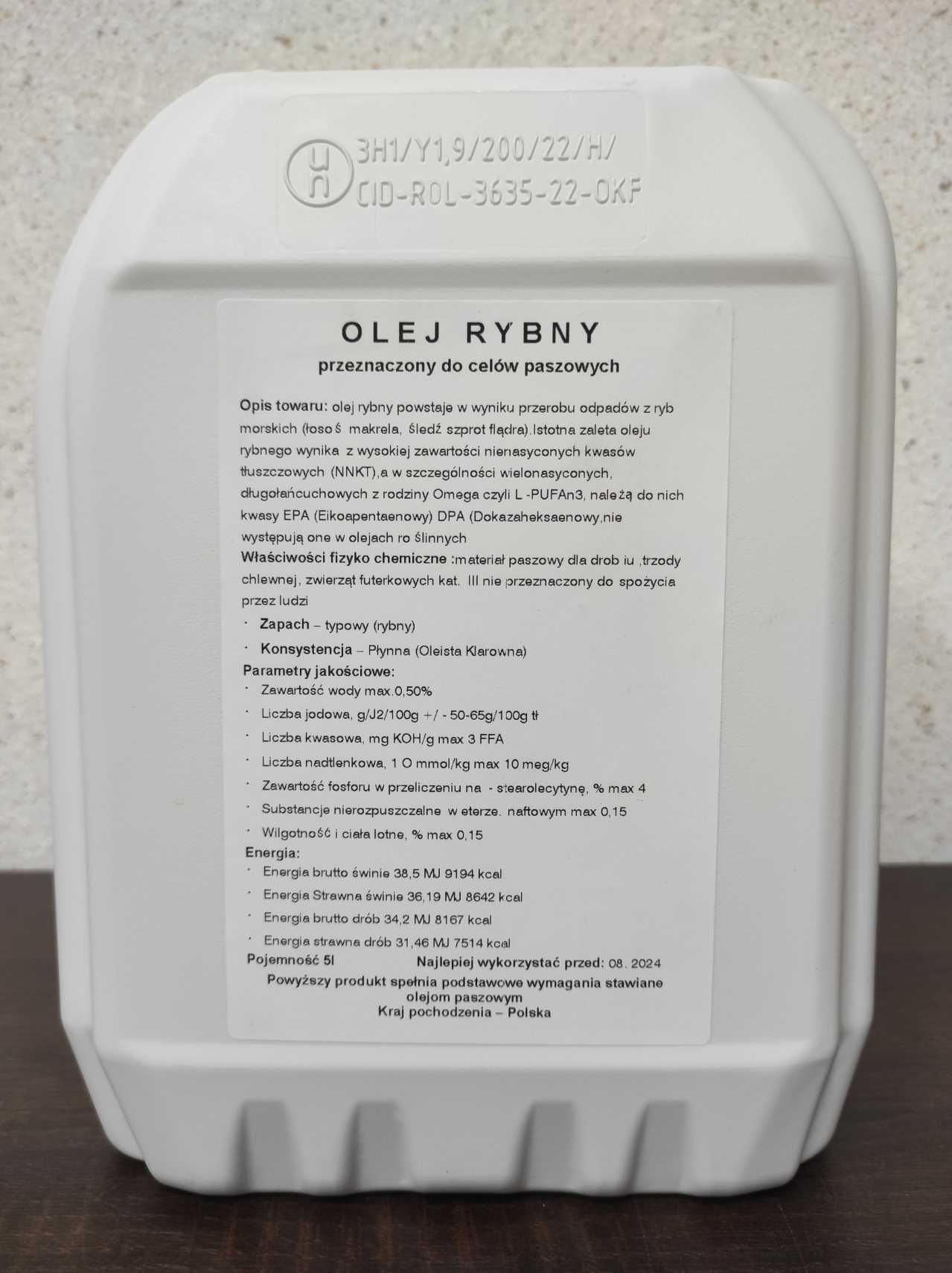 Olej rybny paszowy trzoda drób pasy koty przynęta zanęta dla ryb 5l