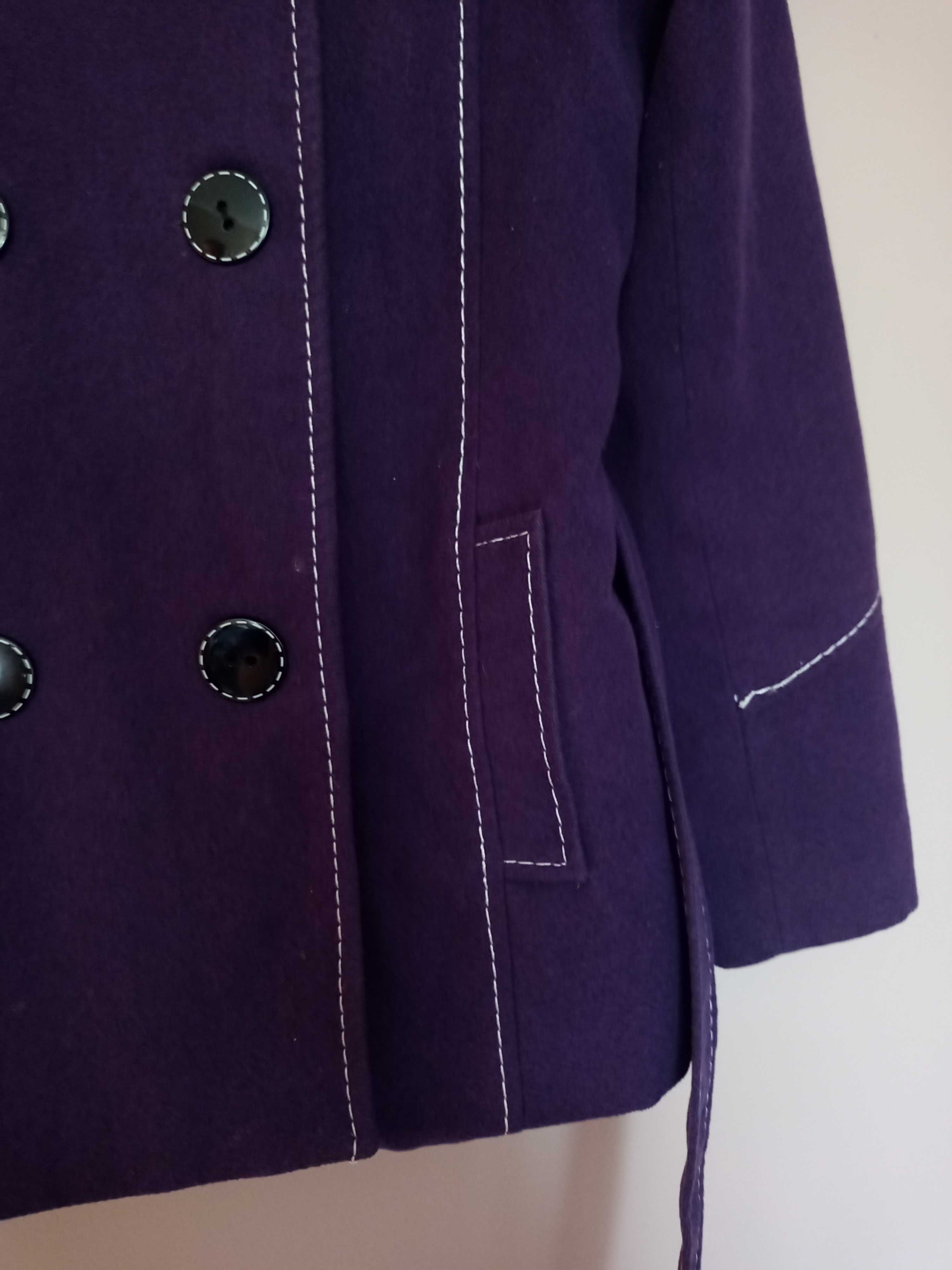 fioletowy płaszcz z kapturem fiolet płaszcyzk zimowy S M