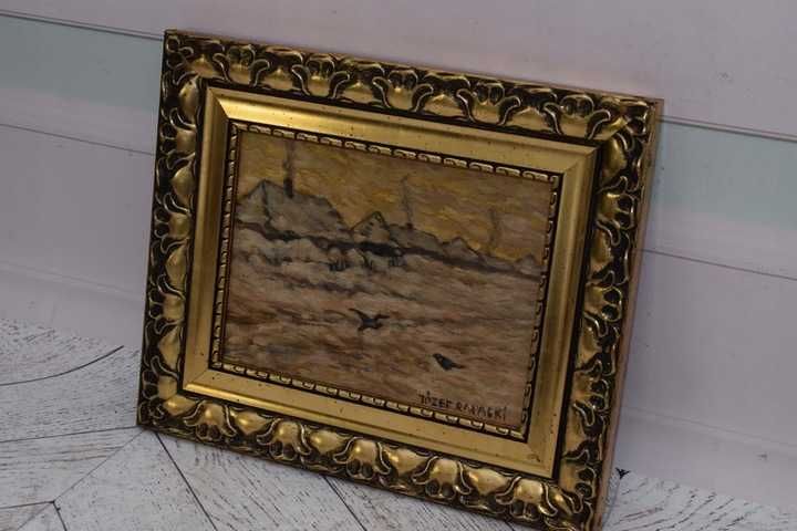 Józef Rapacki - Polski Zimowy Pejzaż - Domy w Śniegu - Polski Obraz