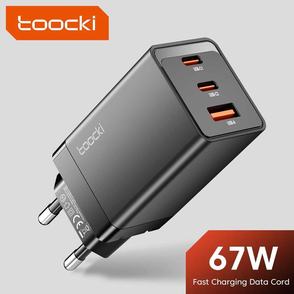 Швидка зарядка Toocki GaN 67W QC4.0 PD3.0 (2USB-C+USB-A) Black EU Євро