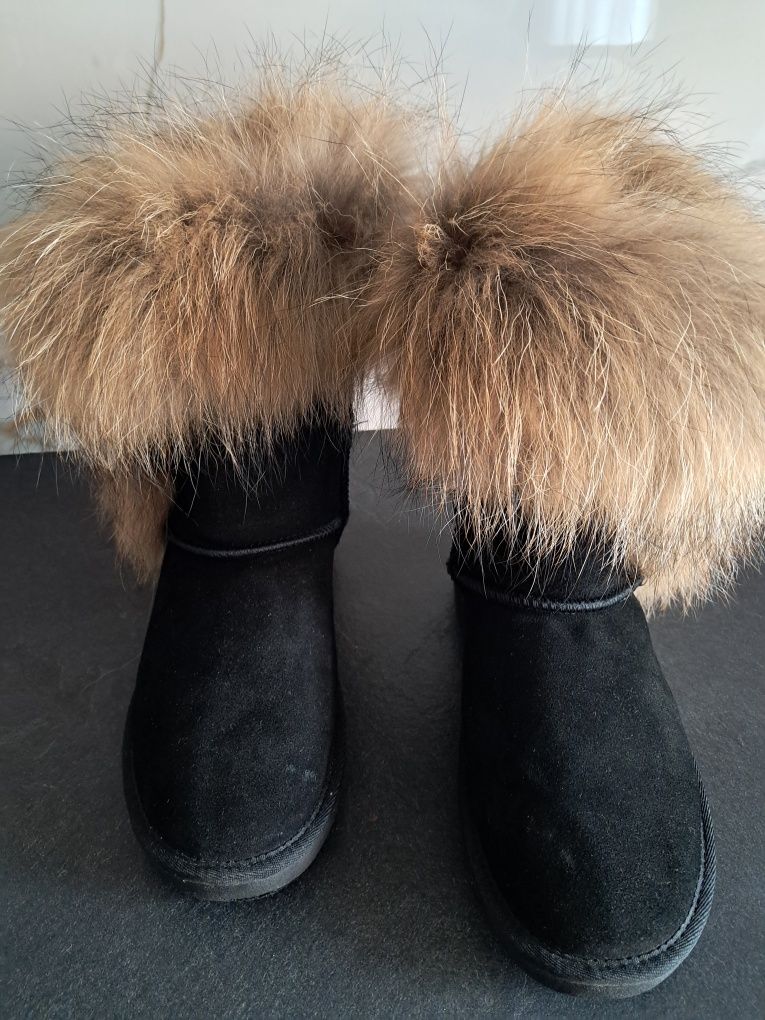 Buty skórzane zimowe z futerkiem 37
