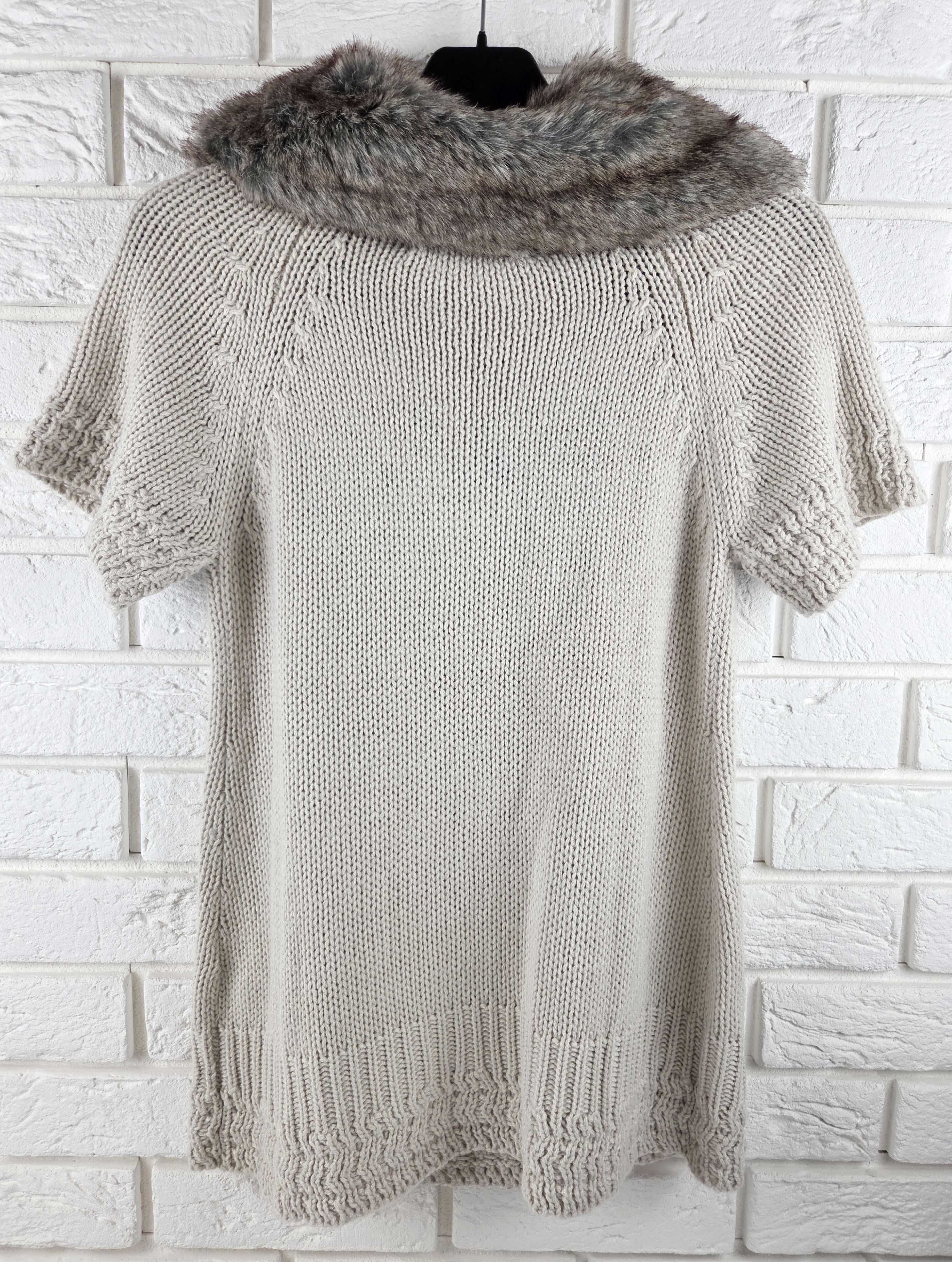 Sweter z krótkim rękawem kamizelka z futrzanym kołnierzem ZARA NOWA M