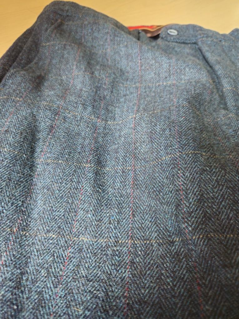 Męskie eleganckie spodnie w kratę granatowe rozmiar 38