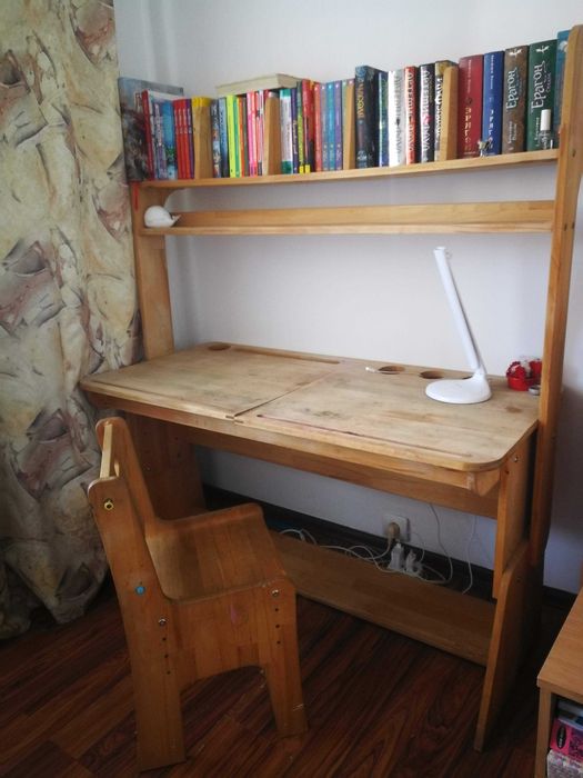 Парта-стіл з натурального дерева (бук) + стільчик + тумба