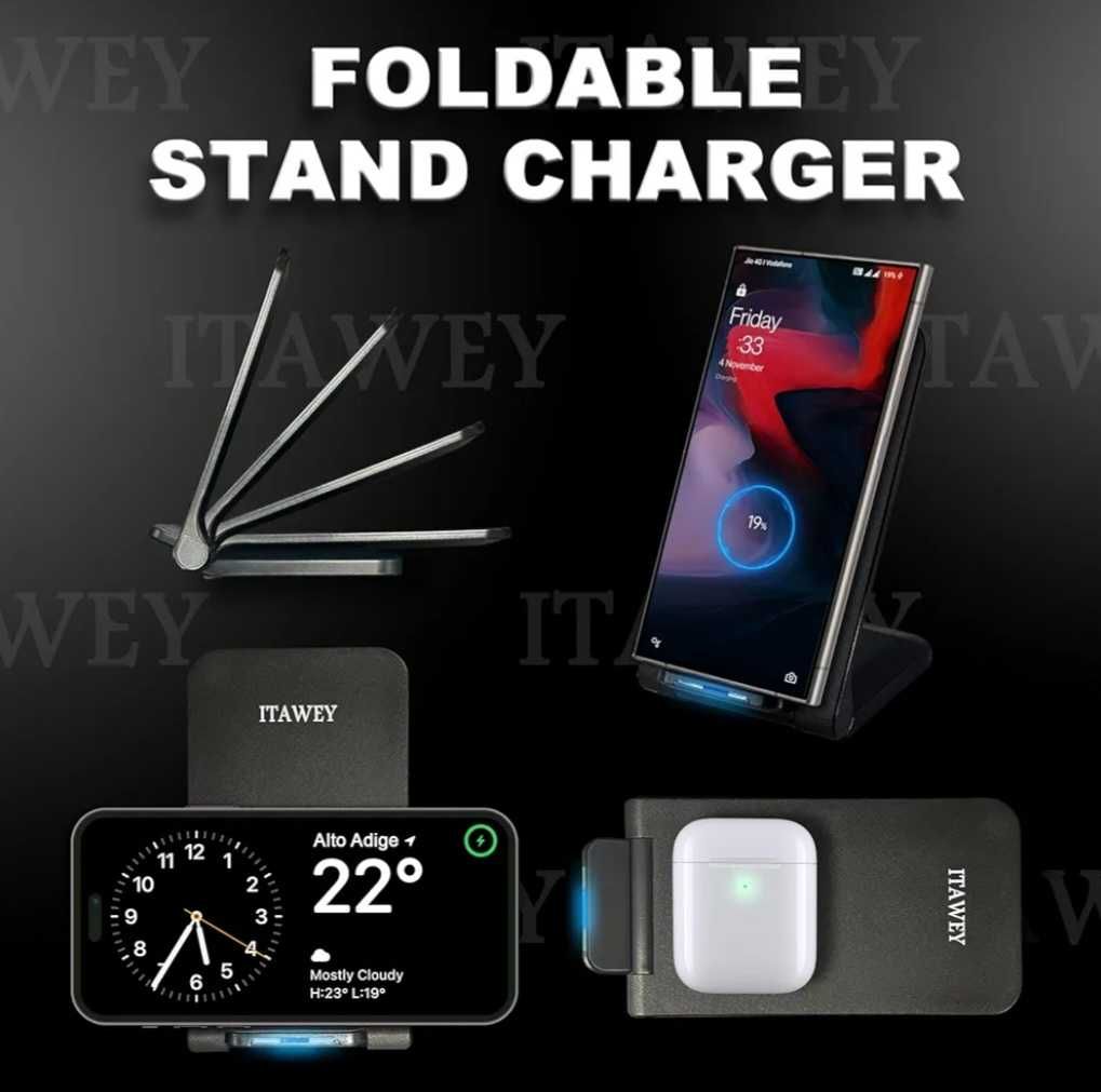 Składana bezprzewodowa ładowarka 15W 2w1 Led Samsung IPhone ITAWEY