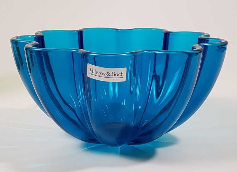 Misa owocarka Vintage Neptun Villeroy&Boch niebieskie, turkusowe szkło