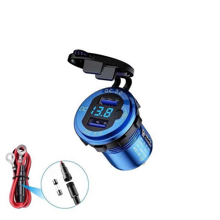 Entrada carregamento rápido USB QC3.0 duplo rosca e tampa