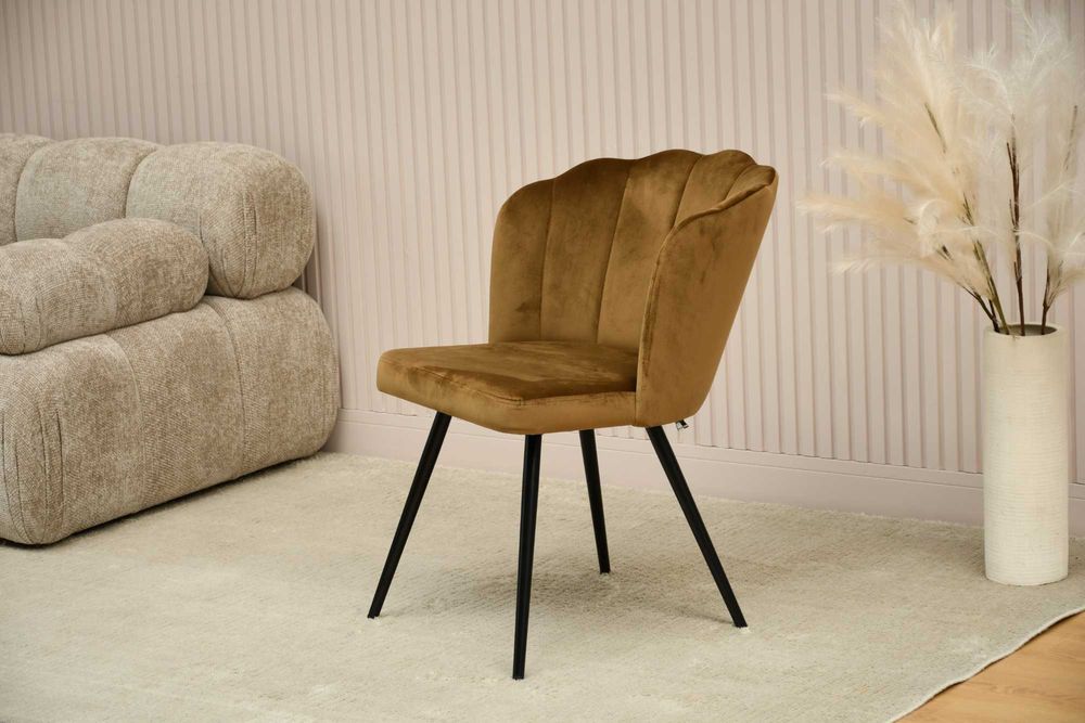 Krzesło Dolores złoty welur czarna noga OKAZJA NOWE ostatnie 2 szt