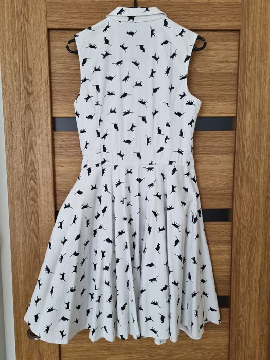 Sukienka szmizjerka bawełnianą biała koty mohito print kołnierzyk lato