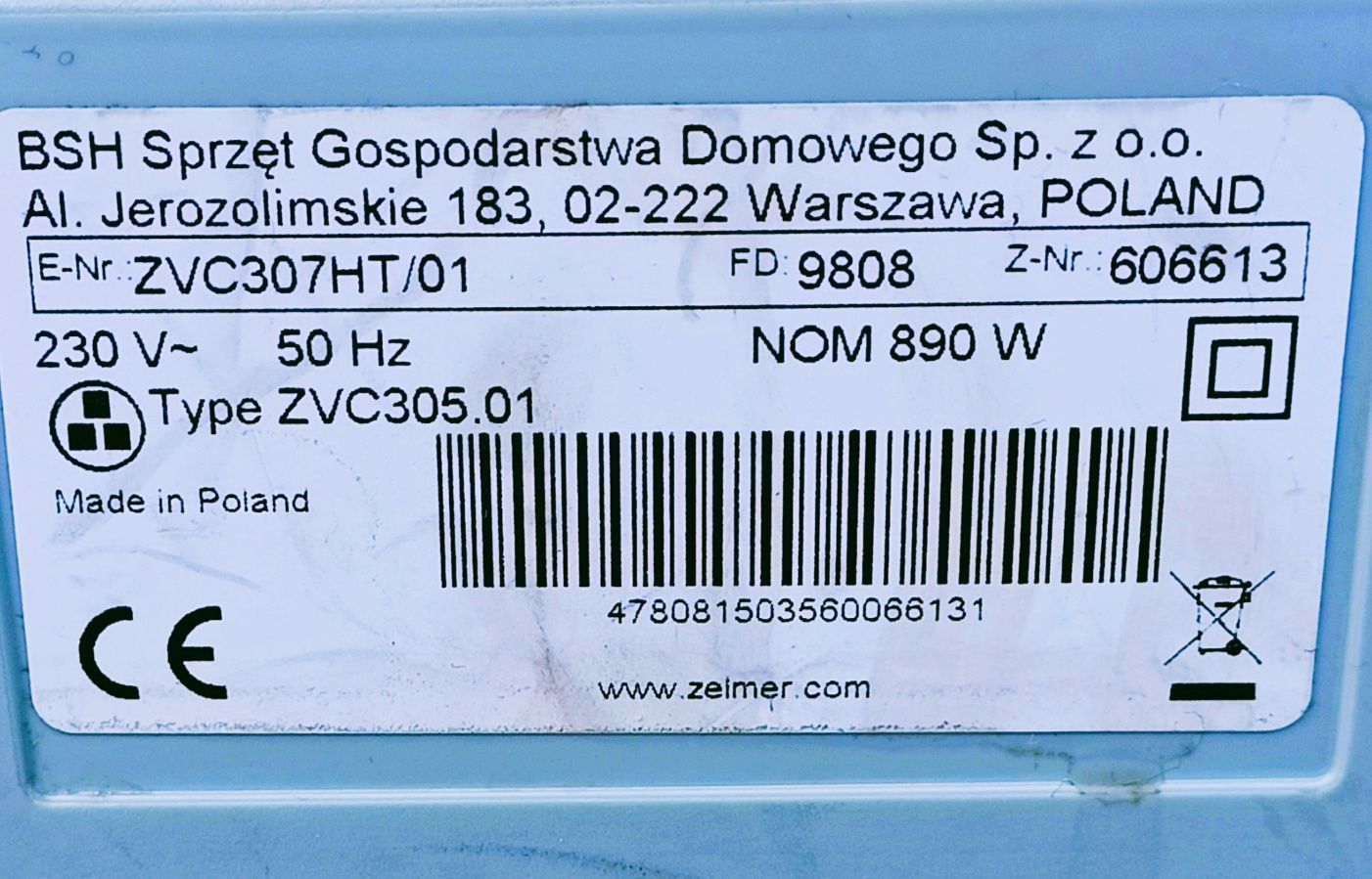 Odkurzacz Zelmer Odyssey ZVC307HT 890W