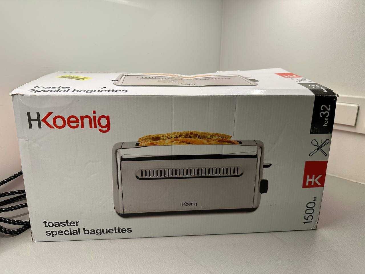 Toster H.Koenig 1500W 4kromki Termostat 7 poziomów Funkcja rozmrażania
