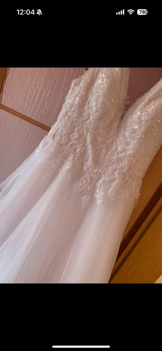 Suknia ślubna biała księżniczka brokat tiul M/L gorset