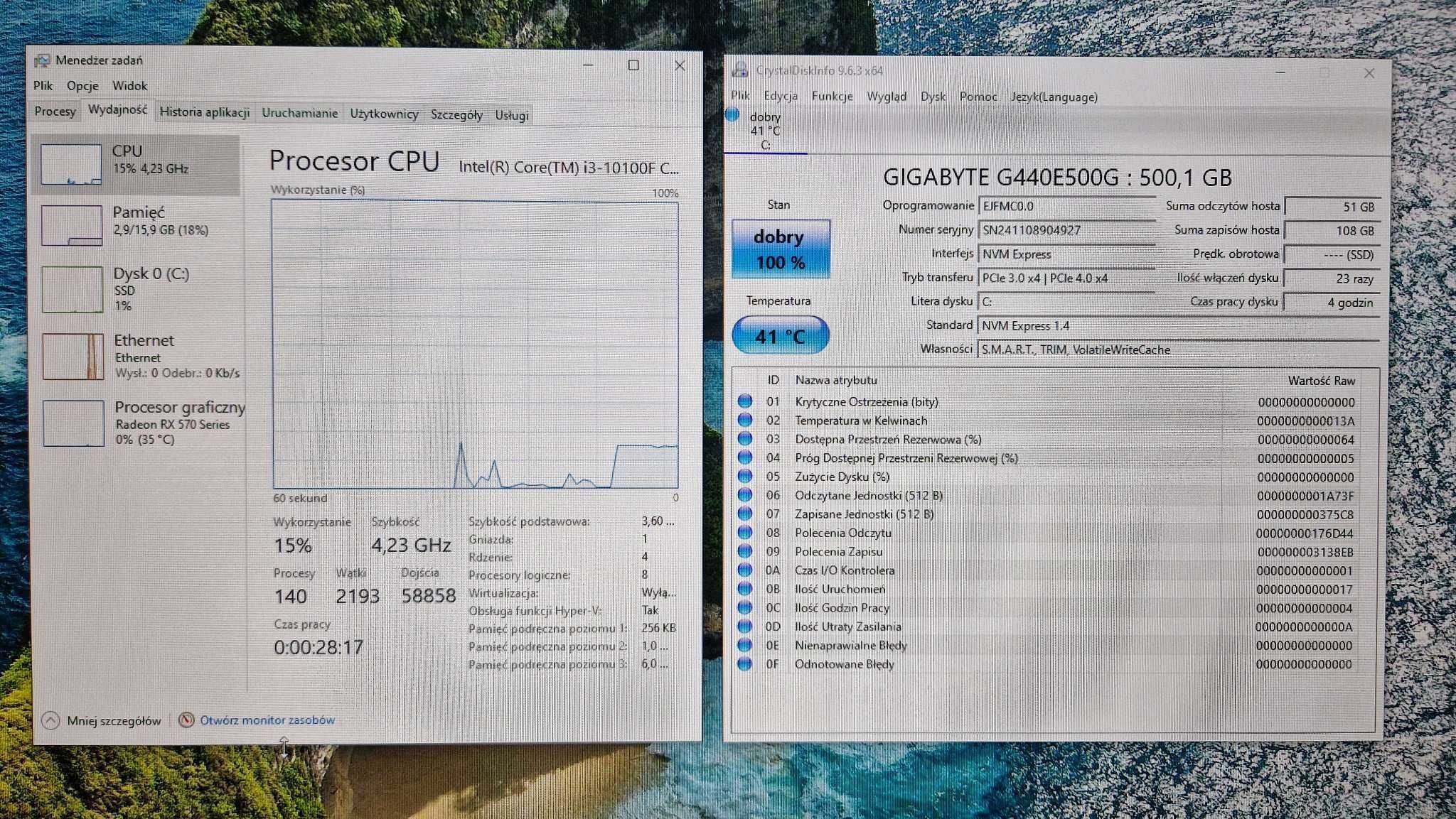 Komputer INTEL 10100f WiFi MSI RX570 8GB M.2 500GB RAM 16GB PSU 700W