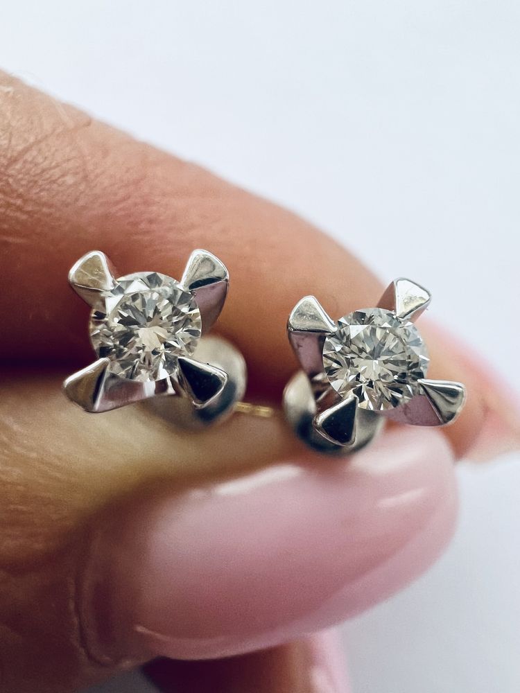 Золотые серьги пусеты 0,20ct белое золото 585 проба