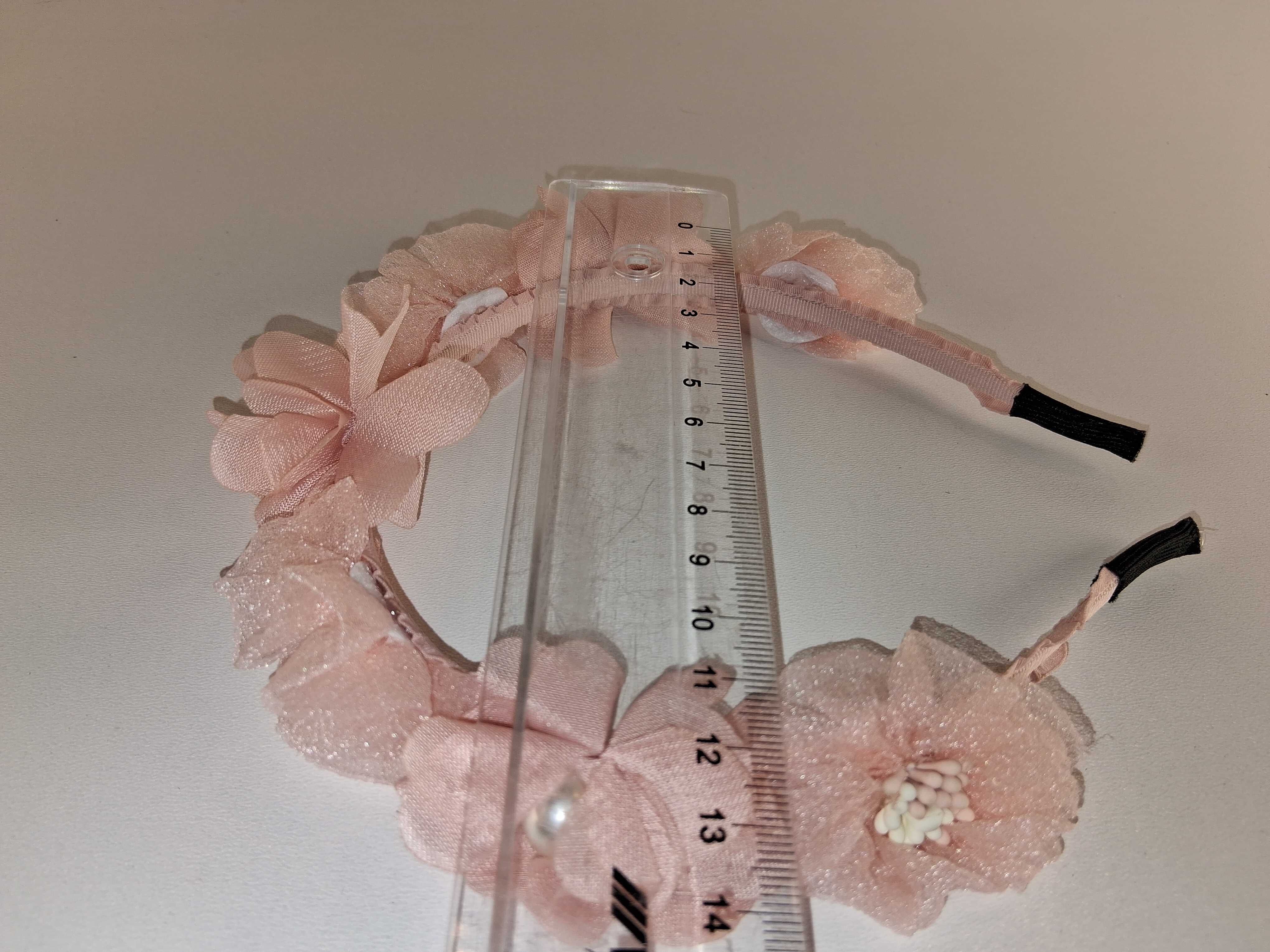 Y014 Opaska Na Głowę Z Kwiatami Różowa Z Perłą Elegancka
