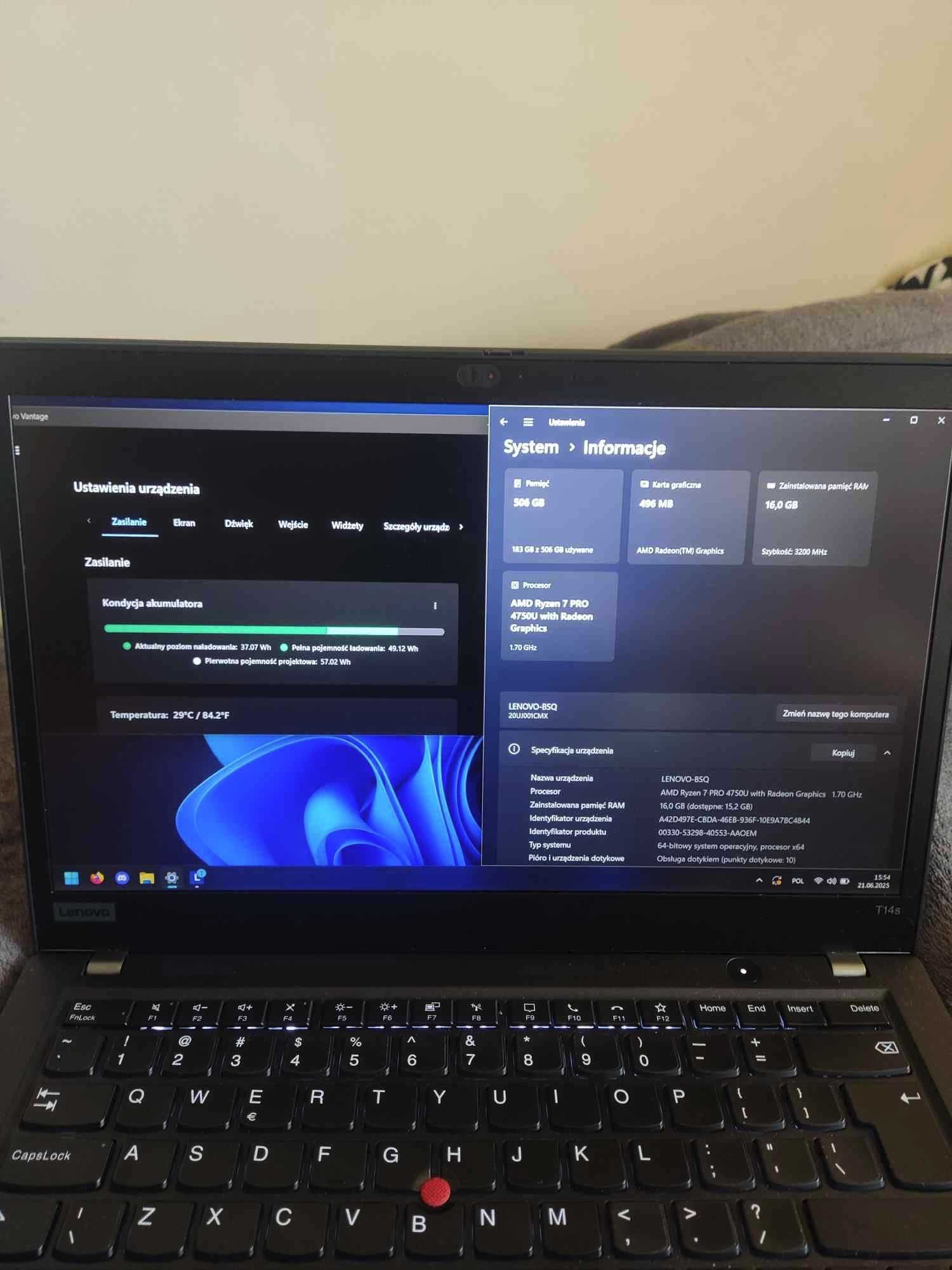 Laptop Thinkpad T14s Gen1 Ryzen7 PRO 4750U 16GB RAM/ 512GB M2