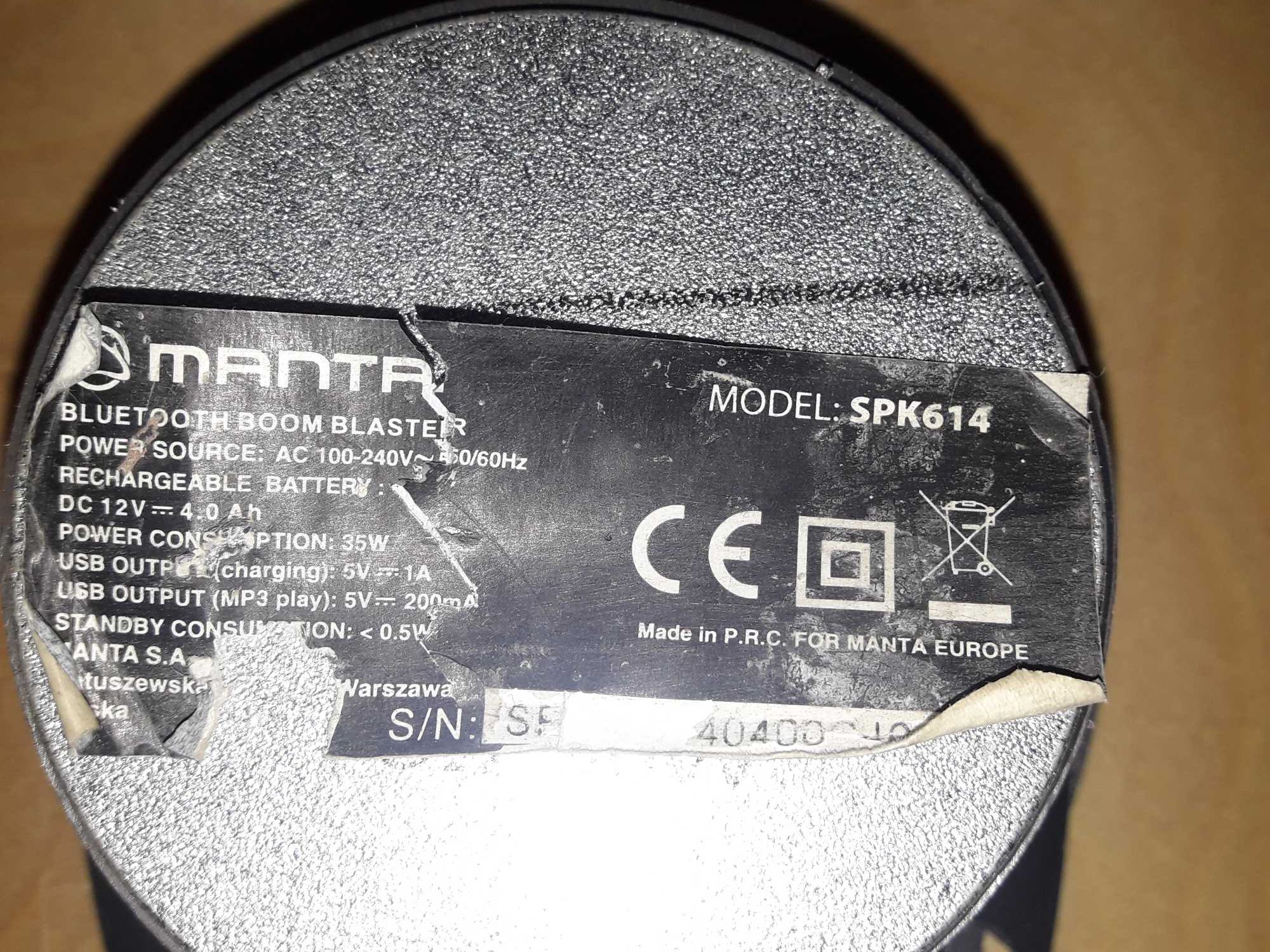 Głośniki z Głośnika  MANTA  Model - SPK614  Bluetooth Boom Blaster