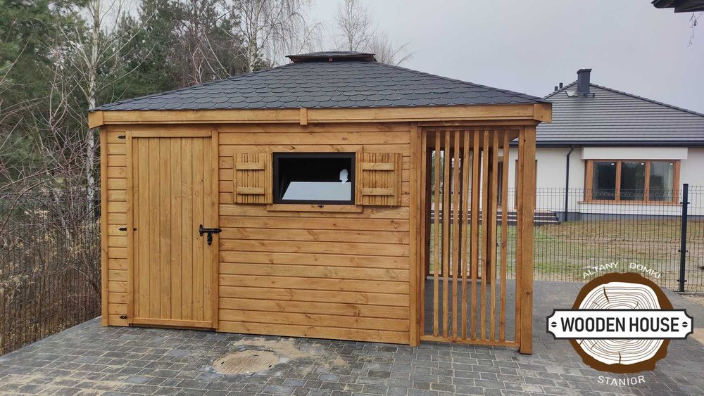 Domek narzędziowy, domek drewniany Świerk z Drewutnią, drewutnia