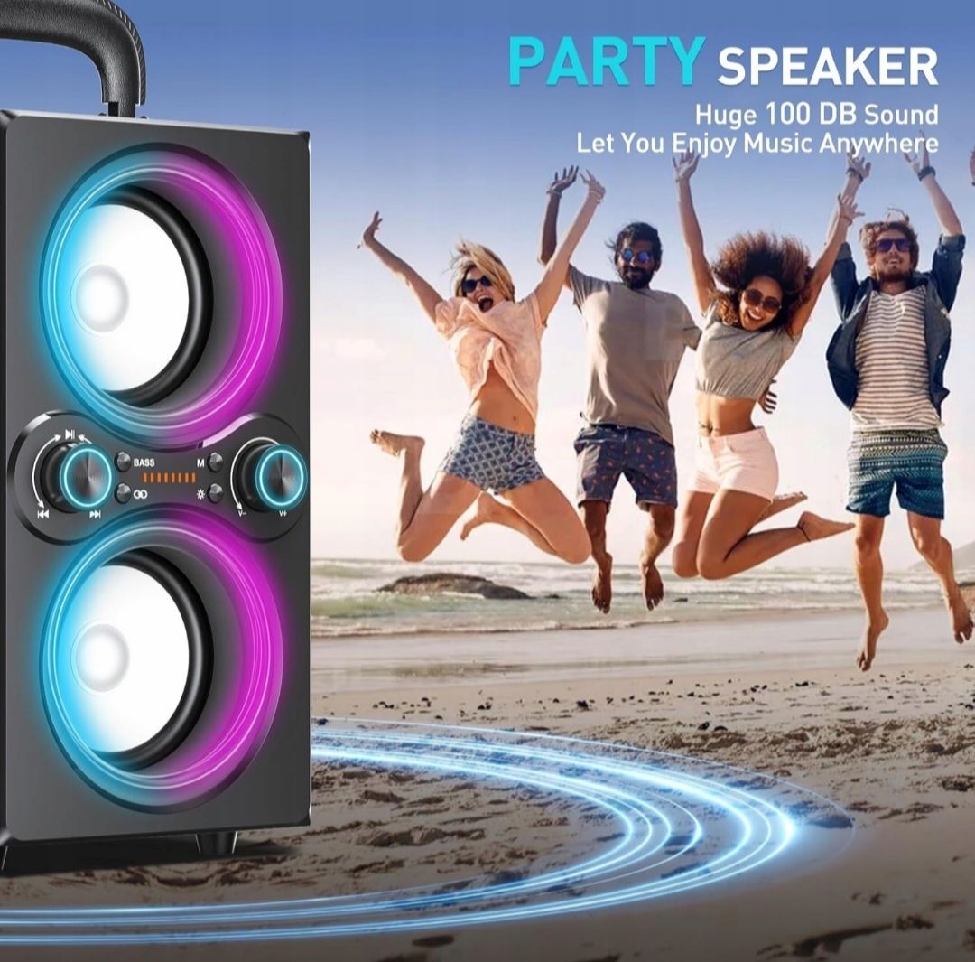 TPBEAT Głośnik Bluetooth 80 W, Bezprzewodowy super basem TWS 100 dB X1