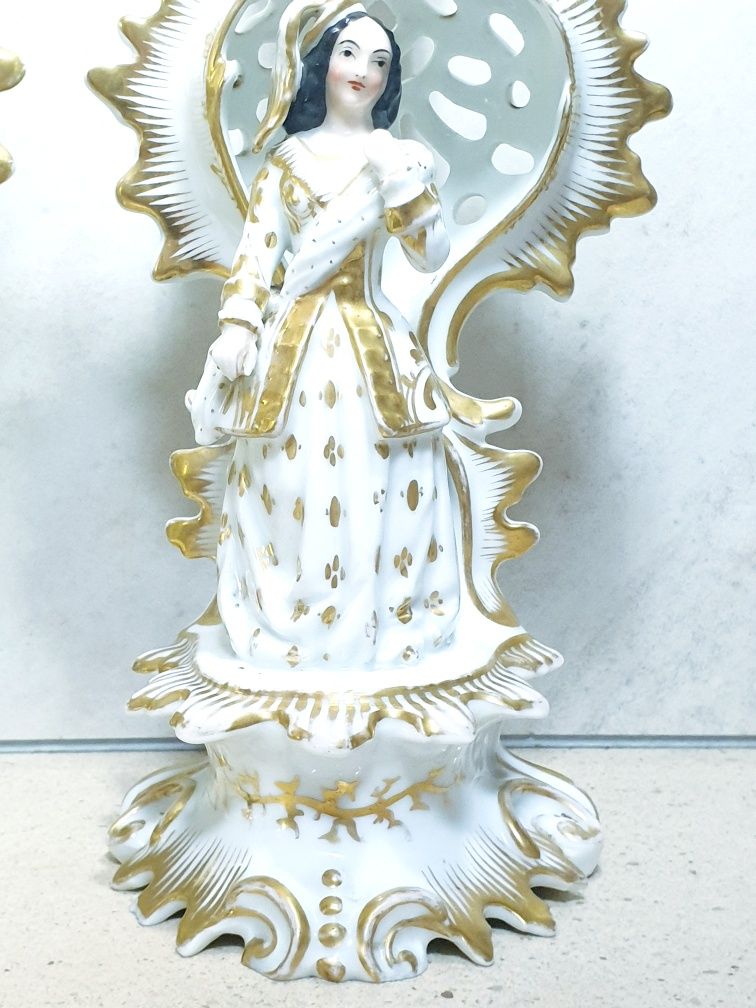 Raros lindos antigos castiçais franceses em porcelana Vieux Paris