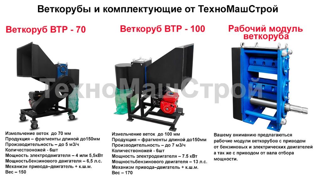 Подрібнювач гілок ВТР-70 (гілкоруб) ВОМ/6,5л.с./220/380В