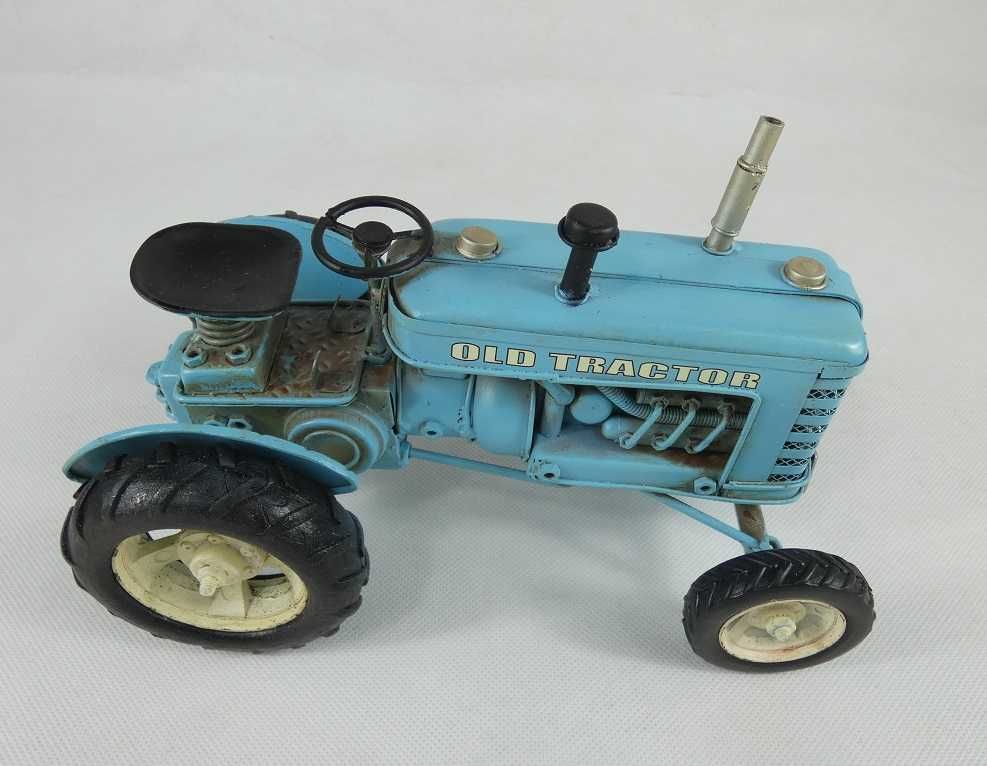 Metalowy niebieski traktor pojazd ciągnik OLD RETRO