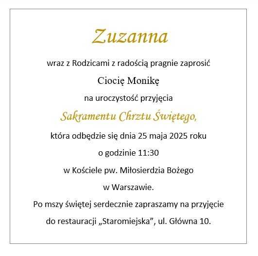 Zaproszenie Chrzest Święty dziecka złoty wózek chrzciny + personalizac