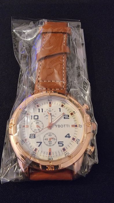 Relógio Masculino Pele Castanho Dourado