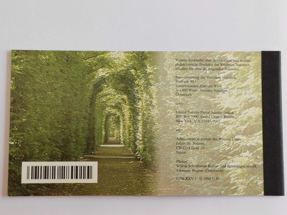 Filatelia - Carteira/Booklet ONU-Viana Palácio de Schonbrun – 1998