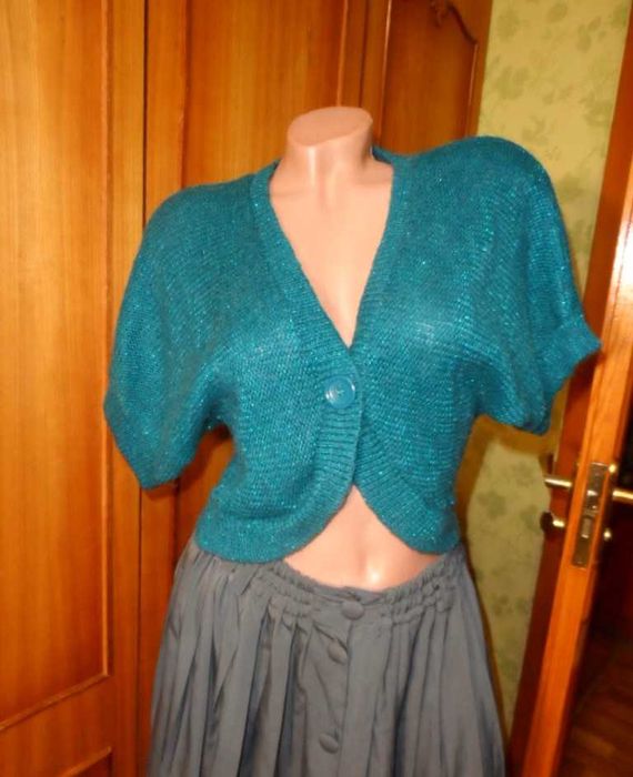 Красивая мохеровая кофта H&M M|L короткая цвет морской волны в идеале