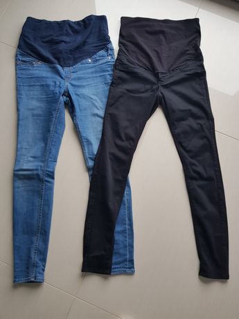 Spodnie ciążowe jeansowe 38 czarne i M niebieskie
