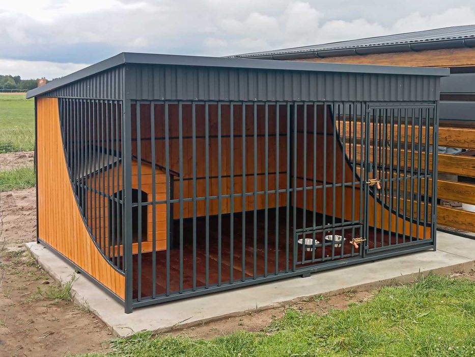 Kojec dla dużego psa 3x2 z budą, podłogą, miskami - Premium na Wymiar