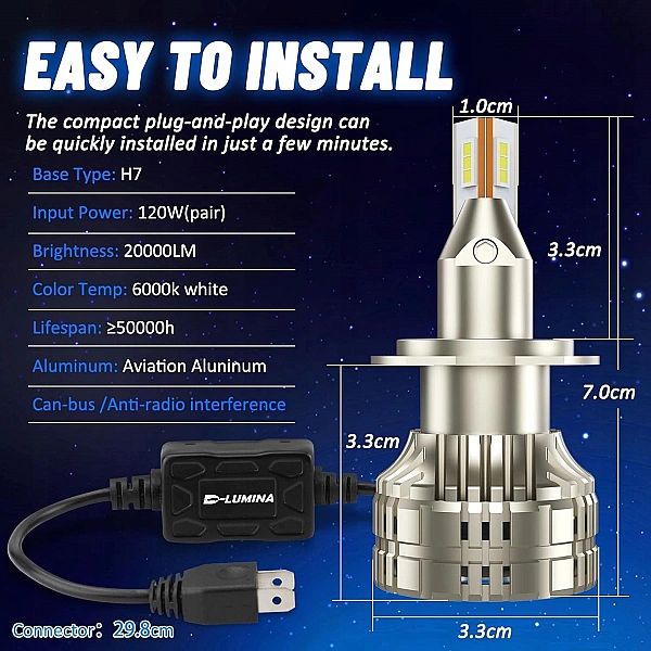 Żarówki H7 LED Canbus 120W 20000lm 6000K IP68/12V i 24V białe światło